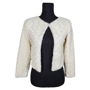 TURO PARC Faux Fur Blaro, Off White Cropped Shrug Jacket, Size Small
